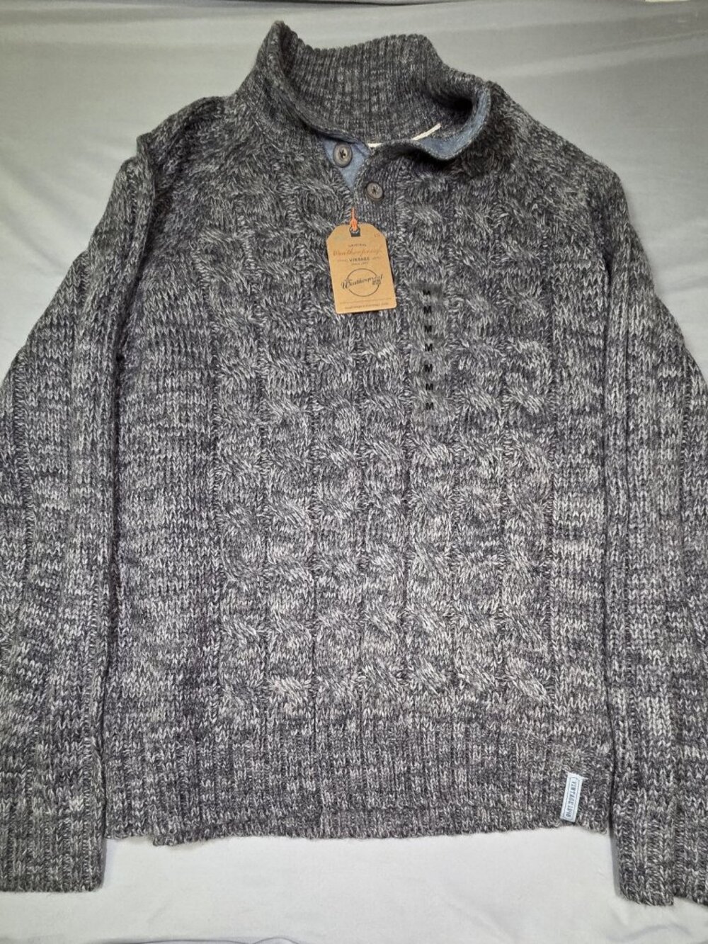 NWT Weatherproof Vintage Gray Marled Cable Knit Mock Neck Sweater Mens M